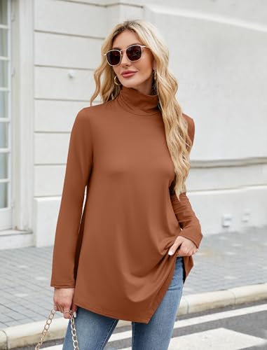 Image of JUSTFASHIONNOW Turtle Neck Shirts for Women Long Sleeve Fall Tunic Tops