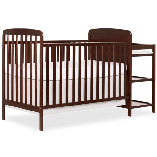 Image of Dream On Me Anna 3-in-1 Full-Size Crib and Changing Table Combo in Espresso, Greenguard Gold Certified, Non-Toxic Finishes, Includes 1 inch Changing Pad, Wooden Nursery Furniture