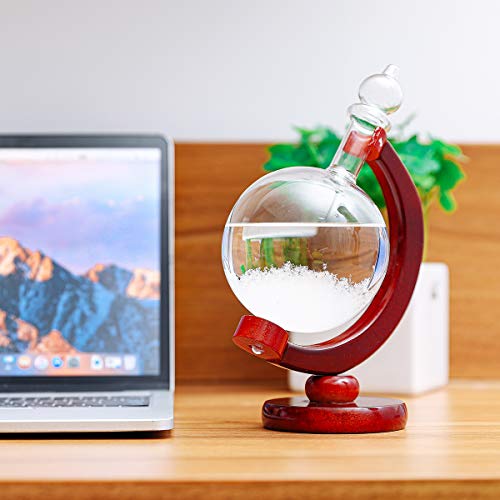 CAVEEN Storm Glass Weather Station - Creative Weather Predictor Globe Crystal Weather Forecaster with Wooden Base, Desktop Decorative Glass Bottle Home Decoration (Coffee)