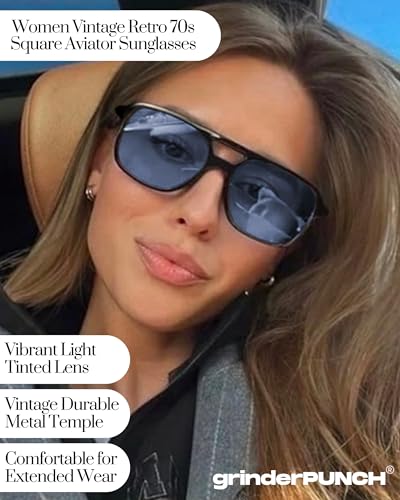 grinderPUNCH Retro Flat Square Trendy Sunglasses for Womens Mens Vintage 70s Style Double Bridge Sunglasses (Blue)3
