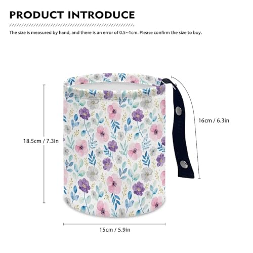 Image of Purple Cute Floral Hanging Portable Car Trash Can Cute Waste Basket Car Accessories Interior Collapsible Garbage Bag Small Trash Can