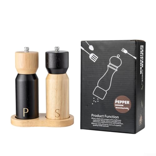 Dolvitrny Molinillo manual de pimienta de madera maciza y botella de sal marina. Molinillo de especias de cocina de madera natural con diseño ergonómico para pimienta molida fresca y sal (A)