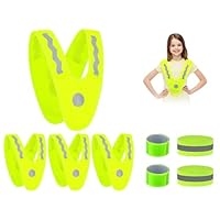 Anlising 4PCS Children Luminous Vest+4PCS Reflective Wristbands, Child V-Shape Safety Vest, Hi Vis Vests for Kids, Kids High Visibility Reflective Vest, Children's Safety Vest,for Kids Running,Cycling