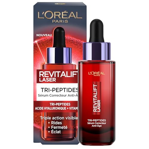 L'Oréal Paris - Siero correttore viso anti-età, trattamento anti-età, tripla azione, con acido ialuronico, peptidi e vitamina C, tutti i tipi di pelle, Revitalift Laser X3-30 ml