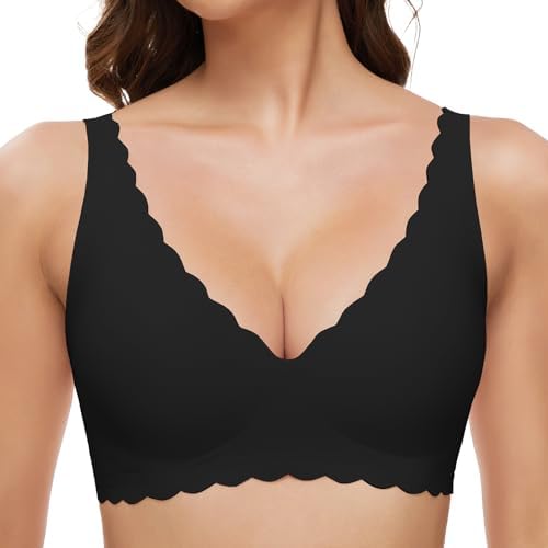 GXOULRRA Komfort Tief V BH Damen ohne Bügel Nahtloser Bügelloser BHS Klassische Soft Bustier Seamless T Shirt Bequem Bralette mit zusätzlicher