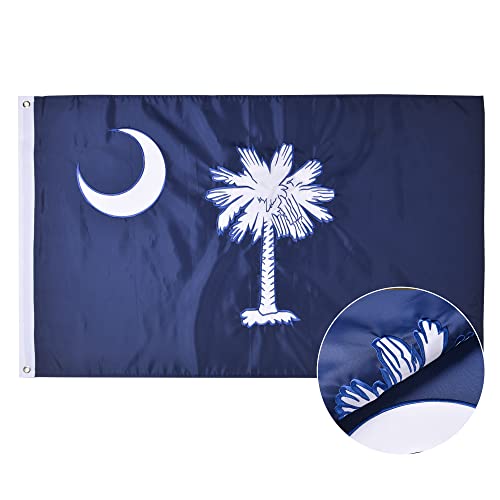 VICDRIA South Carolina State Flag 3x5 Ft Deluxe Full Embroidered Heavy Duty Polyester Durable SC Outside Flags Indoor/Outdoor Sewn Stripes and Brass Grommets