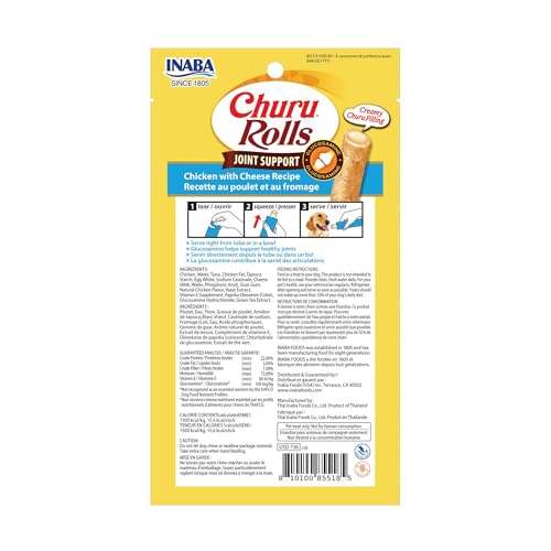 INABA Churu Rolls Joint Support for Dog, Functional Lickable Dog Treat with Taurine & Green Tea Extract, 1.26oz Each, 18 Tubes Total, Chicken with Cheese Recipe - image 7