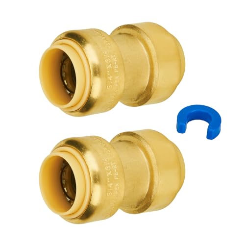 Image of SUNGATOR Straight Coupling, 3 /4-Inch Push Fit PEX Fittings, Brass, 2-Pack | Push-to-Connect Plumbing Fittings, for Pex Pipe, Copper, CPVC, with 1 Disconnect Clip