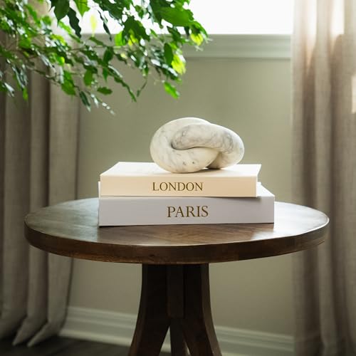 Image of Decorative Books with Storage (Gray /Beige) - Set of 2 Faux Linen Book Boxes with Gold Stamped Covers - Enhance Your Coffee Table, Bookshelf Decor - Hidden Storage for Photos, Keepsakes, and Jewelry