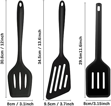 Slotted Spatula, 3 Pack Heat Resistant Silicone Slotted Wok Spatula Kitchen Turner for No Stick Frying Pan, Large Black BPA Free Silicone Spatula Set Dishwasher Safe Cooking Utensils