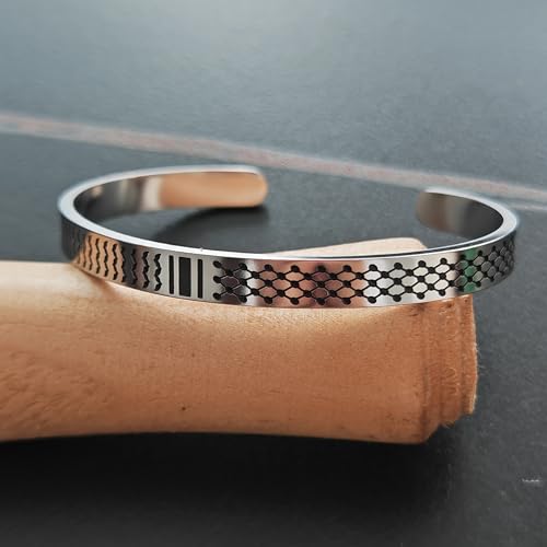 Palestine Keffiyeh Bracelet Arab Shemagh Scarf Stainless Steel Arm Cuff for Women Men Ethnic Arabic Bangles 18K Gold Plated Islamic Jewelry Ramadan Gift3