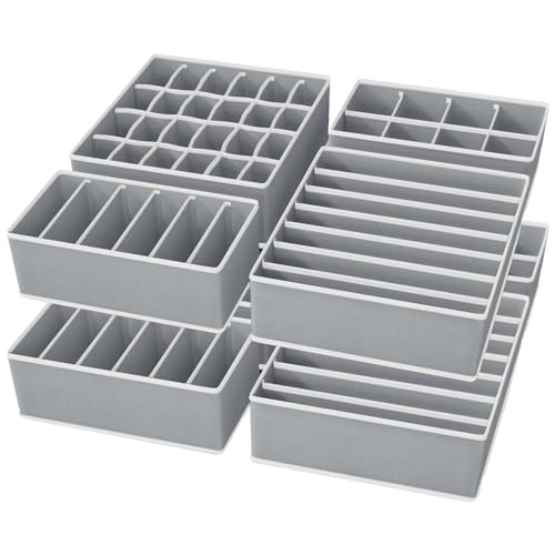 Yucch 8er Set Unterwäsche Organizer – Faltbare Stoffboxen für Schubladen & Kleiderschrank, platzsparendes Ordnungssystem für BHs, Socken und Krawatten (Grau)