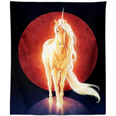 Emwnodti White Unicorn Tapestry Wall Hanging, Fantasy Animals Horse Red Sun Aesthetic Bedroom Wall Decor Tapestries…