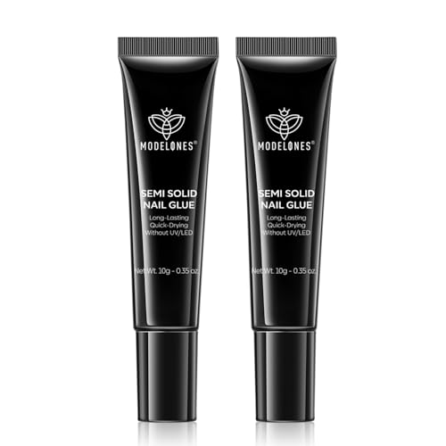 Modelones Semi Solid Nail Glue for Press Ons, No UV Light Needed | Quick Drying, 10g 2Pcs Gel Nail Glue for Press On Nails Fake Nails Tips, Long Lasting DIY Home Salon