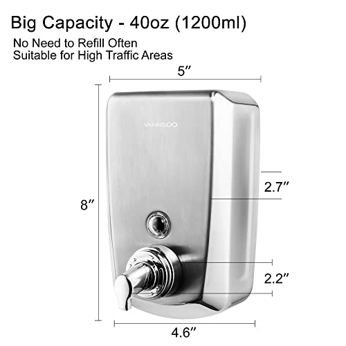 VANNSOO Commercial Wall Mount Stainless Steel Foam Soap Dispenser, 40 oz (1200ml) Industrial Refillable Foaming Hand Sanitizer Dispensers for Bathroom and Kitchen Brushed by VANNSOO - Image 3