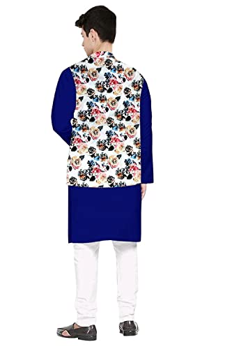 Image of Os Men's & boy kurta pyjama set with nerhu jackets (Multi printed) in cotton (baap beta|father son|)