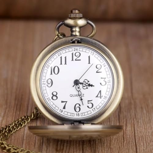 Relógio De Bolso Bronze Quartz Com Corrente Desenho Sol