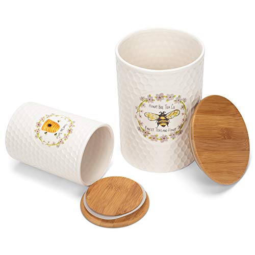 Transpac Creamy White Embossed Honeycomb 6 X 8 Dolomite Decorative Tabletop Canisters Set 2 #TOP5