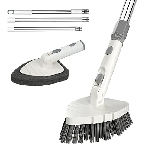 ITTAHO 2 in 1 Tub Tile Scrubber Cleaning Brush 59" Long Handle Stiff Bristles Shower Bathtub Scrubber Brush with Extendable Pole, Rotatable Detachable Scrub Brush for Kitchen Shower Bathtub Floor Cover