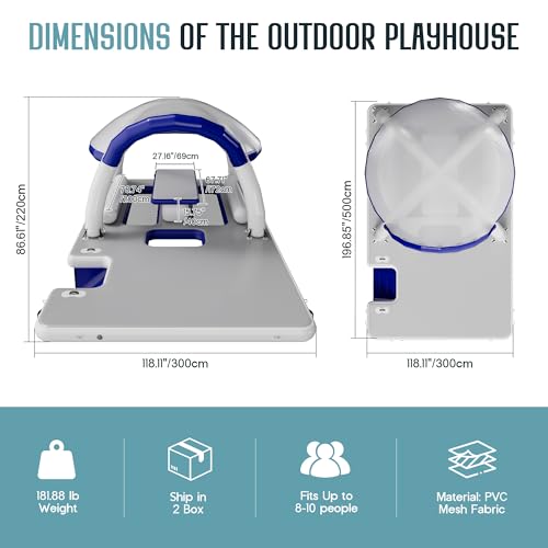 Image of SPECRAFT Inflatable Floating Dock, 16.4x10x7.2 FT Water & Land Inflatable Platform with Canopy, Built-in Table, Water-Level Seating, Large Floating Deck and Ladder for Lakes, Pools & Beach