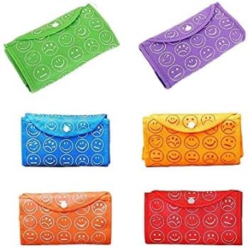 crazy bachatFoldable Reusable Smiley Printed Shopping Bag with One Small Pocket Orange, Orange, 40 x 35 x 12 Centimeters