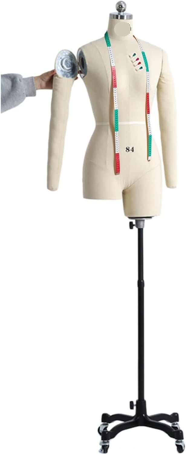 Pinnable Dress Form Mannequin , White Torso with Arms on Wheels(XX-Large)