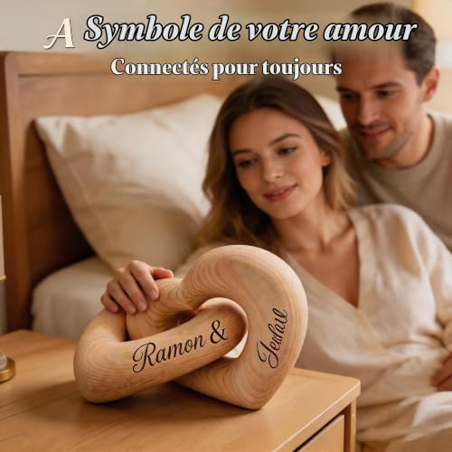 VEELU Cœurs en Bois Personnalisés avec Prénom Cœurs Entrelacés Infini Cadeau Personnalisé pour Fiançailles, Anniversaire, Mariage Décoration d’Amour en Bois pour Homme Femme Couple – vue 5