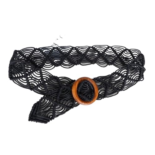 Decorative Belt Rope Hand-woven DIY Beach Dress Waistbands Accessories Belts Braided Belt Women Waist Chain Round Wooden Button(Black)