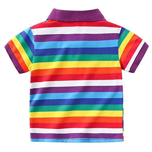 Camisetas Polo Mardonskey Meninos de Manga Comprida de Algodão Listrado para Crianças, Polo Rainbow/