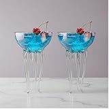NOVASPATIA jellyfish crystal octopus glass Set of 2, Handblown Lead-Free Crystal, 5.2oz Coupe Glass for Martini, Champagne, Coastal Home Bar Gift