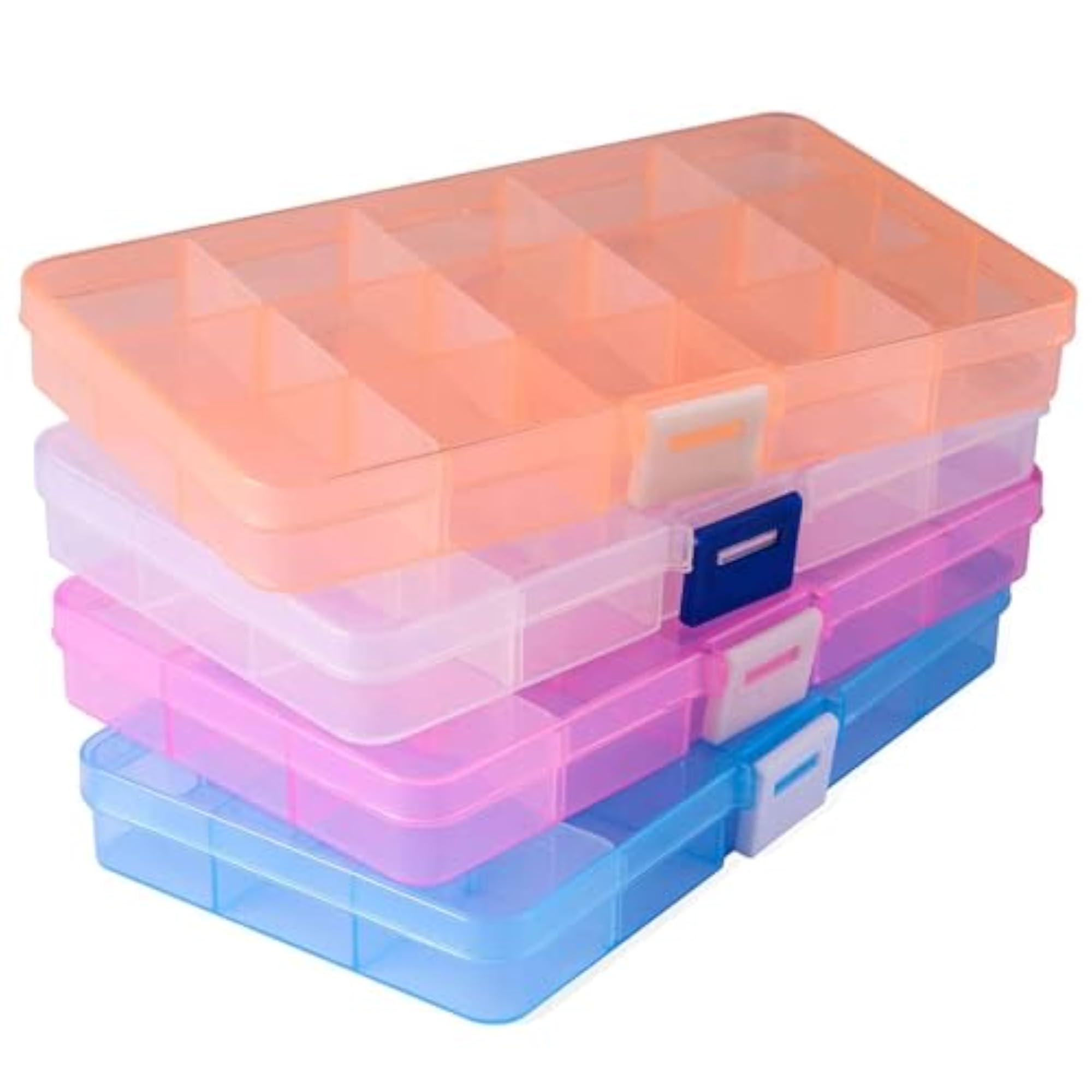 4 Pack Plastic Jewellery Organizer Box with Movable Dividers