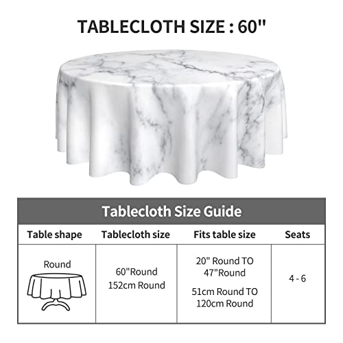 Kawani White Marble Round Tablecloth 60 Inch Ruitic Black And Grey Table Cloth Waterproof Fabric Farmhouse Abstract Tablecloths Decorative For Holiday Party Picnic #TOP4
