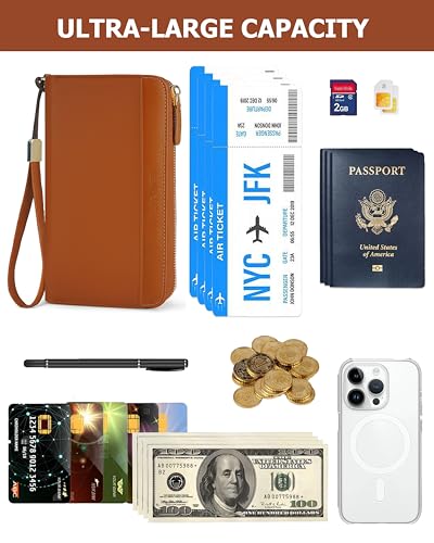 Image of Large Wallet for Women, Clutch Wallet with Passport Holder | RFID Wallet for Women, Zipper Clutch Purse, Passport Holder for Travel, Multiple Card Slots, Phone Pocket, Wristlet Strap
