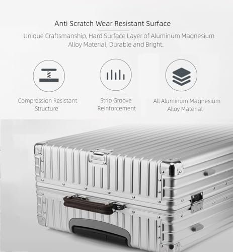 All Aluminum Magnesium Carry on Luggage Airline Approved, Hardside Carry on Suitcase with TSA Lock, Zipperless Luggage Checked Luggage Metal Rolling Luggage for Travel, Business (Silver, 24 inch)3