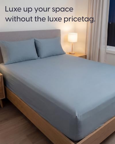 Image of Sleepy Town Queen Size Bed Sheets - 3 Piece - NO Flat Sheet Included - Queen Sheet Set - Soft, Comfy & Cooling - Easy Care - Wrinkle & Fade Free - Brushed Microfiber - Deep Pocket Sheets (Steel Blue)