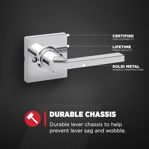 Image of Kwikset Casey Dummy Door Handle, Single Sided Lever for Closets, French Double Doors, and Pantry, Polished Chrome Non-Turning Reversible Interior Push /Pull Lever (Pack of 2)