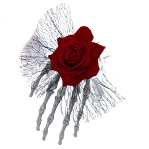 Pinza para el pelo con diseño de calavera mística, con adornos de rosas, postizos únicos para fiestas de Halloween