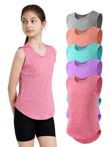 6/5 Pack Girls Tank Tops Quick Dry Sleeveless Girls Athletic Tank Tops for Yoga Running Dance Workout