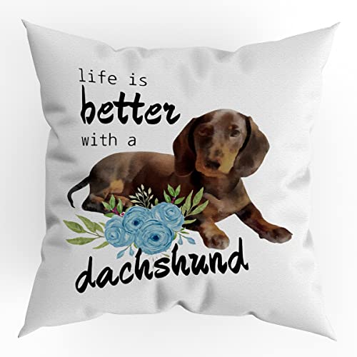Life Is Better With A Dachshund Throw Cushion Cover Throw Pillow Cover,Lovely Dachshund Decorative Throw Pillow Case 18" X 18" For Sofa Couch Bed,Dog Lover Gifts,Dachshund Lover Gifts #TOP25