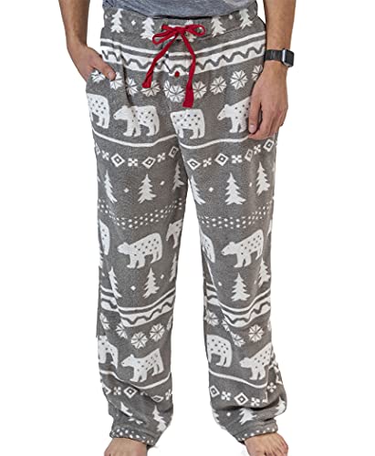 Lazy One Men's Fleece Pajama Pants, Nordic Pajama Bottoms for Men, Winter (Nordic Bear, Large)