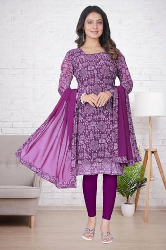 Image of Women's Printed Kurti with Georgette Dupatta, Full Inner Lining, Lightweight Ethnic Set