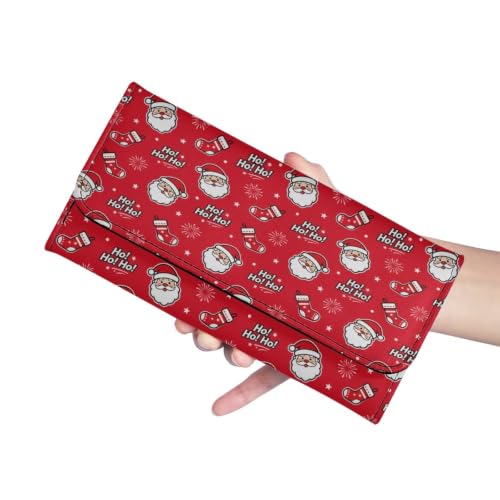 Image of AFPANQZ Womens Wallets Leather Trifold Multi Card Holder Slots Wallet | Santa Claus Socks Print Elegant Clutch Phone Holder Zip Inner Pocket Multi-Cards Slots Large Travel Wallet, Christmas Decor