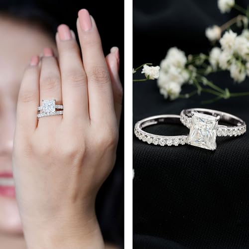 Certified Moissanite Bridal Ring Set, D-Vs1 Quality, 8 mm Princess Cut Moissanite Wedding Ring Set2