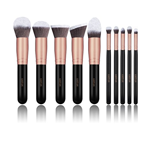 AMYAN 10 PCS Makeup Brushes Set - Noble Wooden Handle Cruelty-Free Synthetic Fiber Cosmetic Brushes Kit Makeup Brushes tool -Professional Face Eye Shadow Foundation Blush Lip Powder Blending (Brown)
