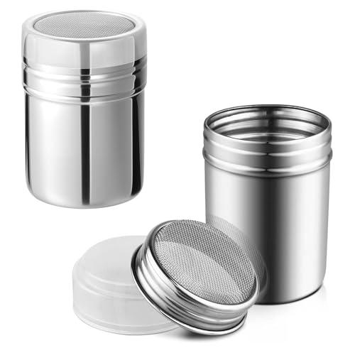 Kezidhp Juego de 2 Espolvoreadores de Cocina con Tapa y Malla de Acero Inoxidable, Tamizador para Azúcar Glas, Cacao, Canela, Sal – Ideal para Repostería, Decoración de Postres y Especias