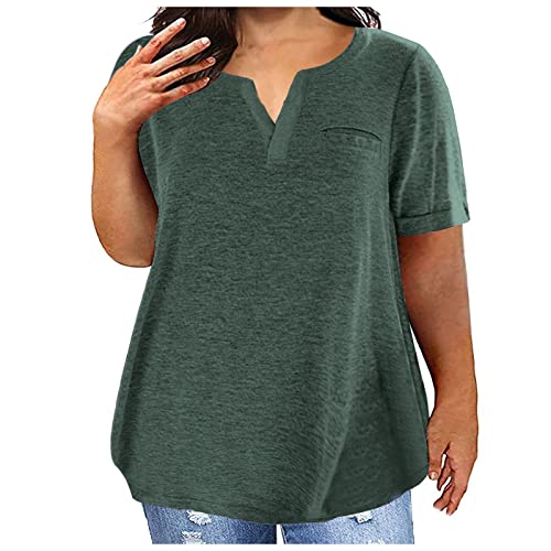 Blusas femininas básicas, folgadas, longas, plus size, manga curta, gola V, verão, outono, 2024, Z-9