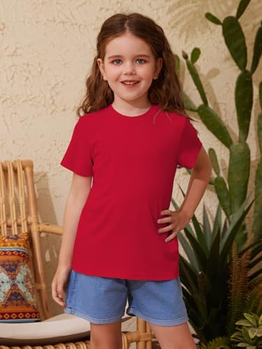 Image of ZDC Girls' Short Sleeve Shirts Kids Crewneck T-Shirts Summer Tops Basic Tees 5-14 Years