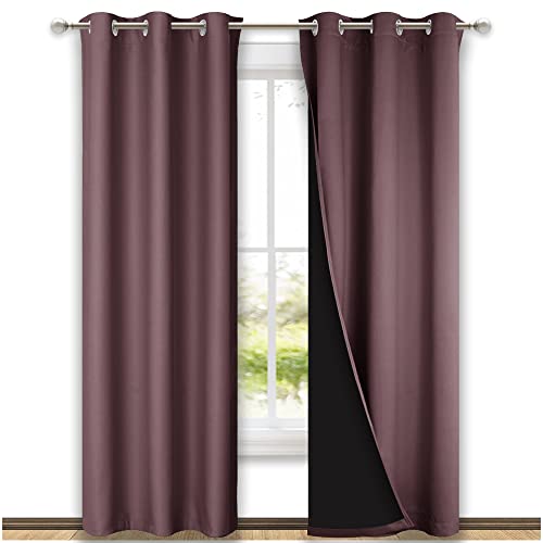 Image of NICETOWN Dry Rose Blackout Curtains 84 inches Long, Full Light Blocking Drapes with Black Liner for Nursery, Thermal Insulated Draperies for Hall, Villa (2 Pieces, 42 inch Wide Each Panel, Dry Rose)