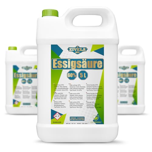 15 l d'acide acétique 60 % de qualité supérieure | 3 x 5 l d'essence de vinaigre 60 % de qualité alimentaire 15 kg | Vinaigre de haute pureté pour des applications...