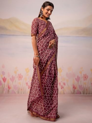 Image of Satrani Women's Silk Printed Ready To Wear Saree with Unstitched Blouse Piece